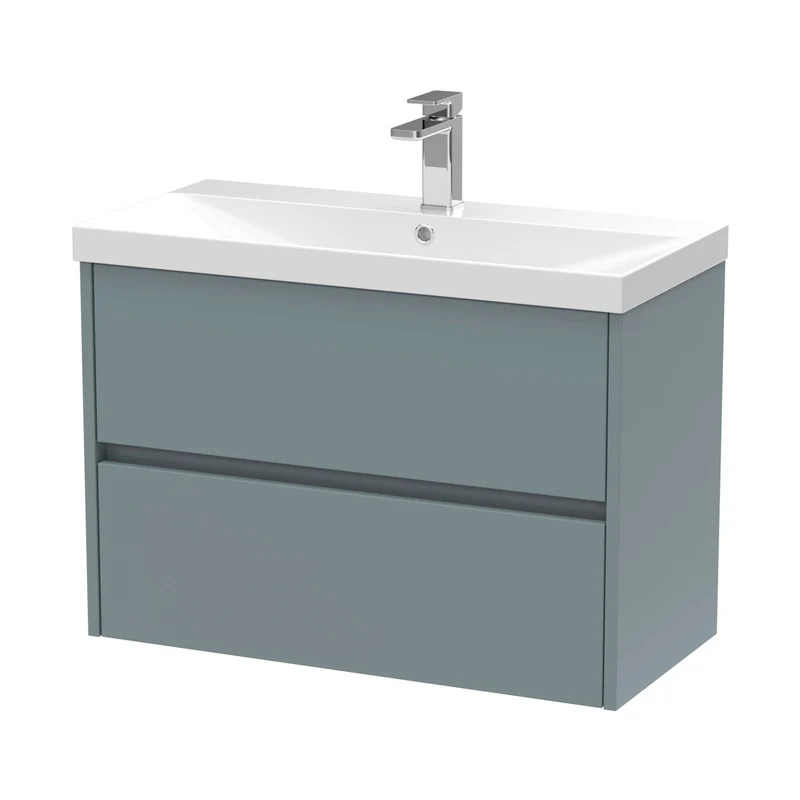 Nuie Havana 800mm Wall Hung 2 Drawer Unit & Basin 3 Contemporary Coastal Grey MFC Smooth Matt 589x810x395mm