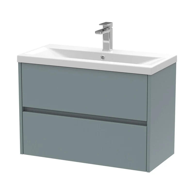 Nuie Havana 800mm Wall Hung 2 Drawer Unit & Basin 1 Contemporary Coastal Grey MFC Smooth Matt 579x810x390mm