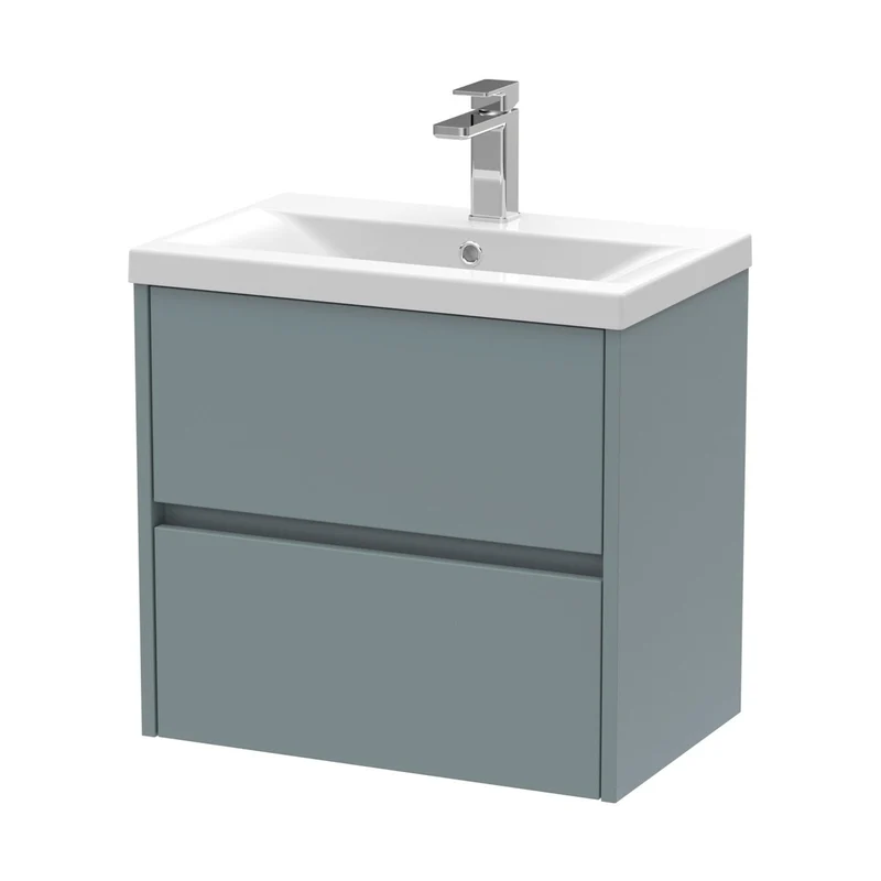 Nuie Havana 600mm Wall Hung 2 Drawer Unit & Basin 1 Contemporary Coastal Grey MFC Smooth Matt 579x610x390mm