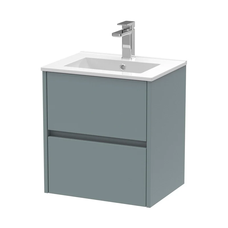 Nuie Havana 500mm Wall Hung 2 Drawer Unit & Basin 2 Contemporary Coastal Grey MFC Smooth Matt 557x500x390mm