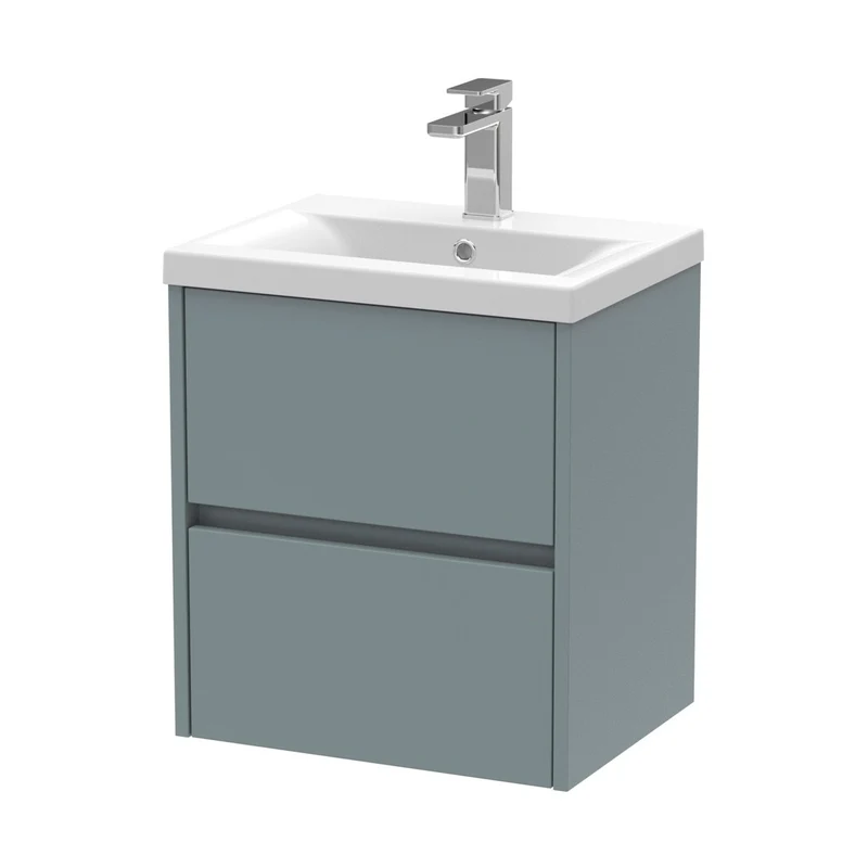 Nuie Havana 500mm Wall Hung 2 Drawer Unit & Basin 1 Contemporary Coastal Grey MFC Smooth Matt 579x510x390mm
