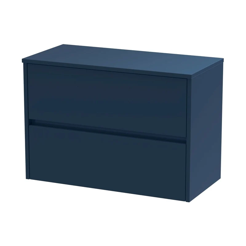 Nuie Havana 800mm Wall Hung 2-drawer Unit & Worktop Contemporary Midnight Blue MFC Painted Matt 557x805x390mm