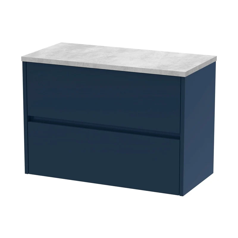 Nuie Havana 800mm Wall Hung 2-drawer Unit & Laminate Worktop Contemporary Midnight Blue MFC Painted Matt 561x805x390mm - HAV2906LBG