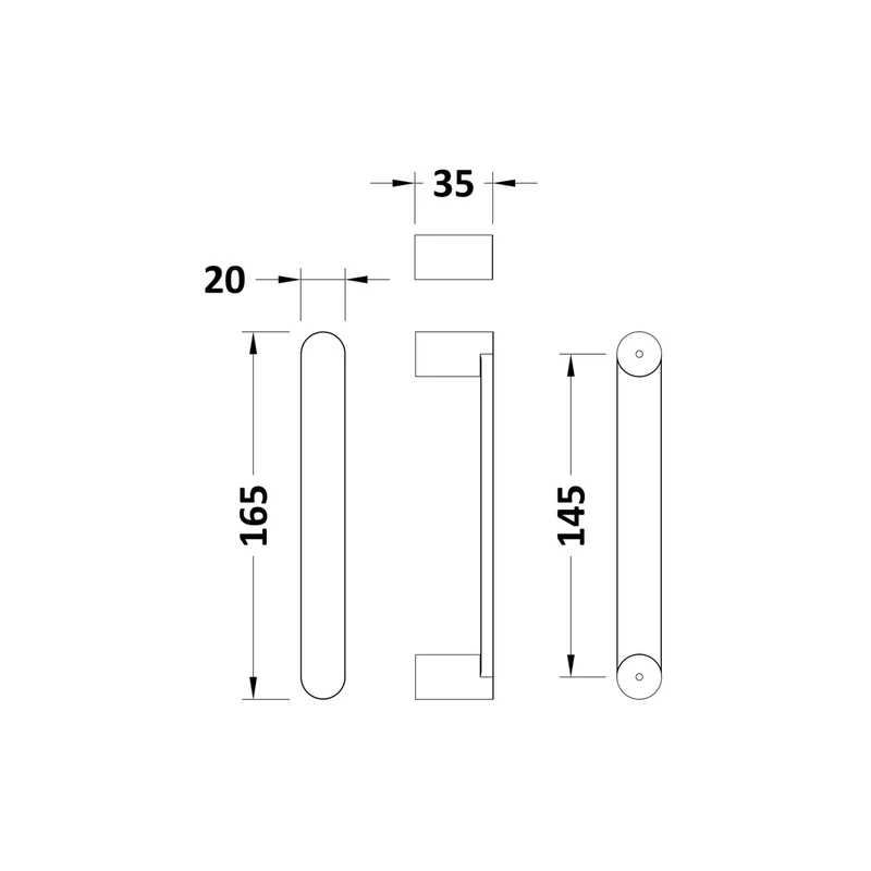 Nuie Pacific Rounded Chrome Handle Contemporary Zinc 165x20x35mm