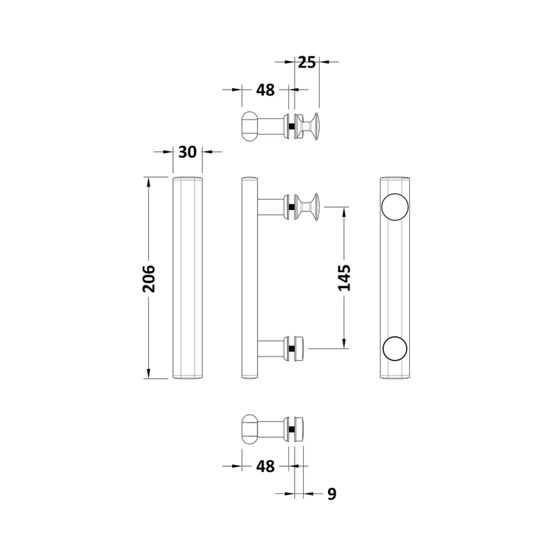 Nuie Pacific Square Chrome Handle Contemporary Stainless Steel 206x30x48mm