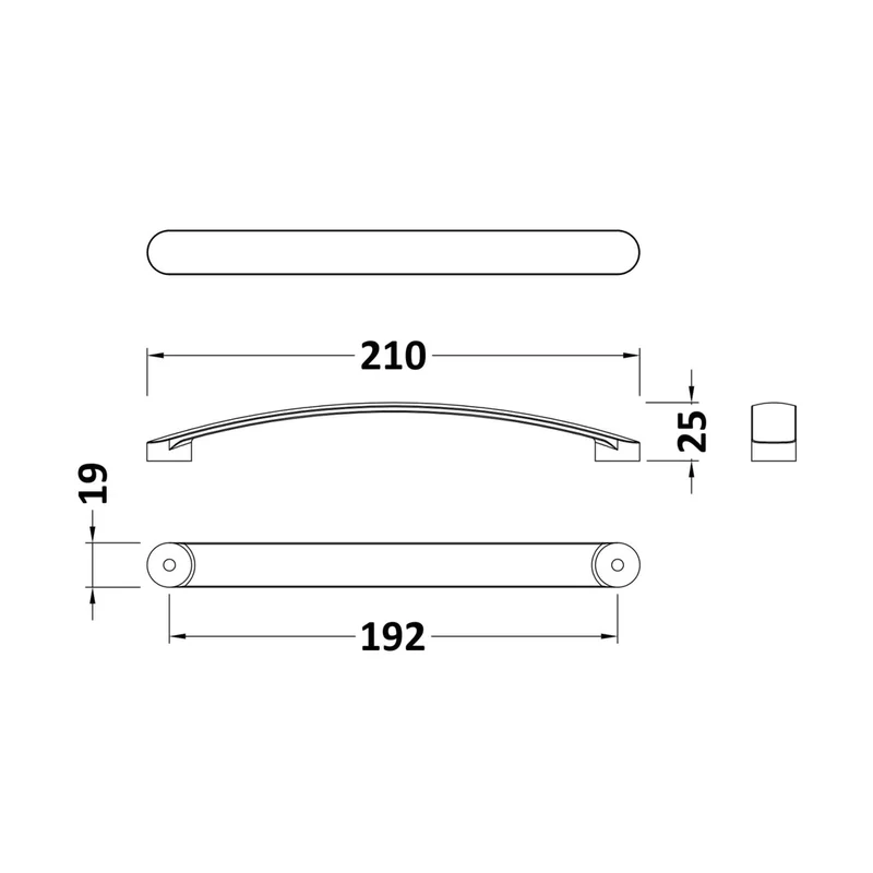 Nuie Handles 210mm D Shape Bar Handle Contemporary Matt Black Brass 210x19x24mm