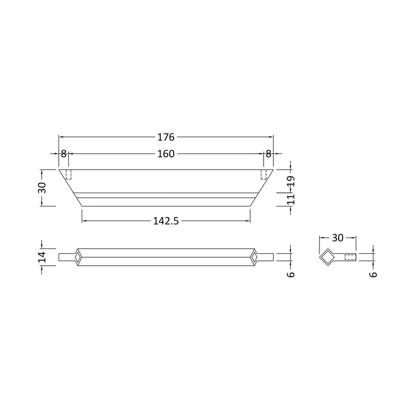 Nuie Handles Profile Handle 160mm Contemporary Chrome Aluminium 14x176x30mm
