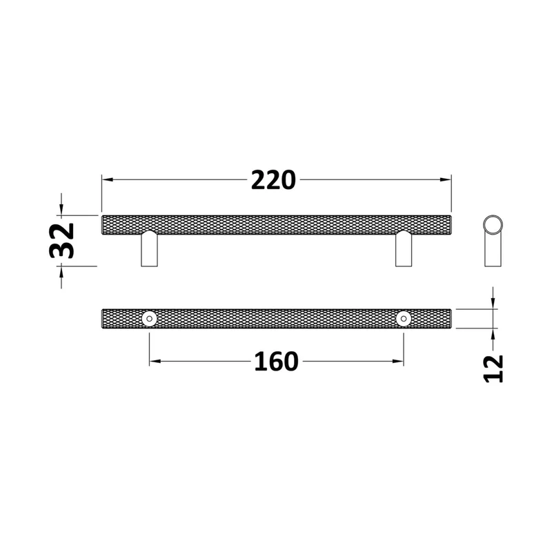 Nuie Handles Knurled Bar Handle 160mm Contemporary Brushed Brass Brass 220x12x32mm