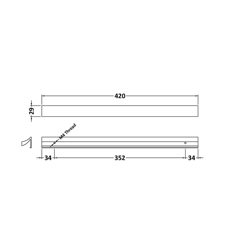 Nuie Handles Profile Handle 352mm Contemporary Black Aluminium 287x28x10mm