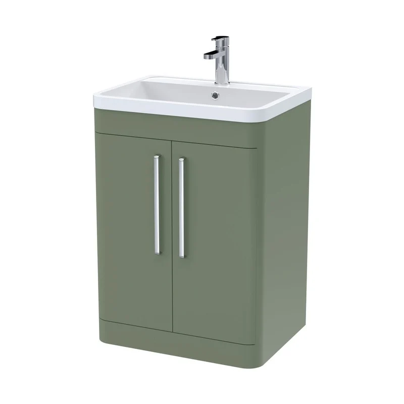 Nuie Parade 600mm Floor Standing 2 Door Vanity & Polymarble Basin Contemporary Satin Green MFC Smooth Matt,polymarble 840x600x450mm