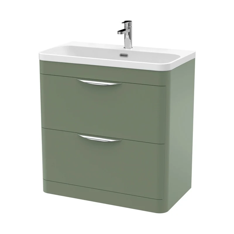 Nuie Parade 800mm Floor Standing 2 Drawer Vanity & Thin Edge Ceramic Basin Contemporary Satin Green Ceramic,MFC Smooth Matt