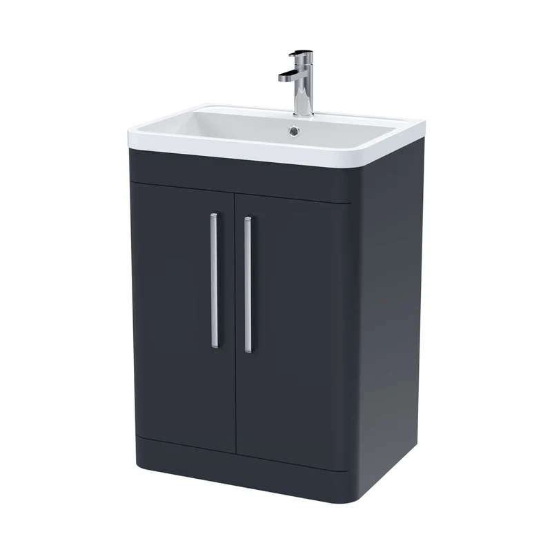 Nuie Parade 600mm Floor Standing 2 Door Vanity & Polymarble Basin Contemporary Soft Black MFC Smooth Matt,polymarble 840x600x450mm