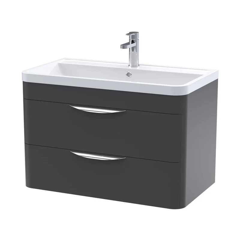 Nuie Parade 800mm Wall Hung 2 Drawer Vanity & Polymarble Basin Contemporary Soft Black MFC Smooth Matt,polymarble 540x800x450mm