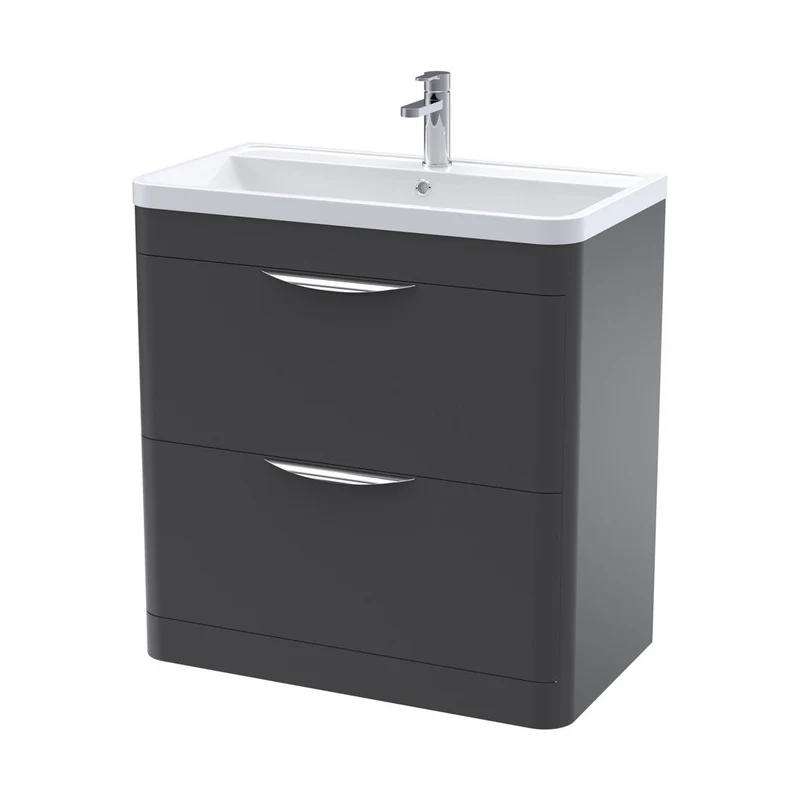 Nuie Parade 800mm Floor Standing 2 Drawer Vanity & Ceramic Basin Contemporary Soft Black Ceramic,MFC Smooth Matt 840x810x450mm