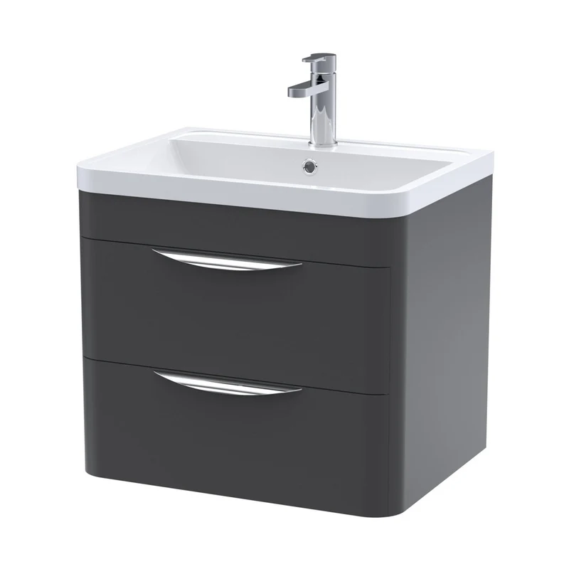 Nuie Parade 600mm Wall Hung 2 Drawer Vanity & Polymarble Basin Contemporary Soft Black MFC Smooth Matt,polymarble 540x600x450mm