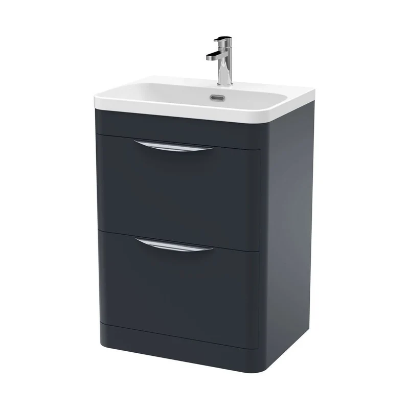 Nuie Parade 600mm Floor Standing 2 Drawer Vanity & Thin Edge Ceramic Basin Contemporary Soft Black Ceramic,MFC Smooth Matt