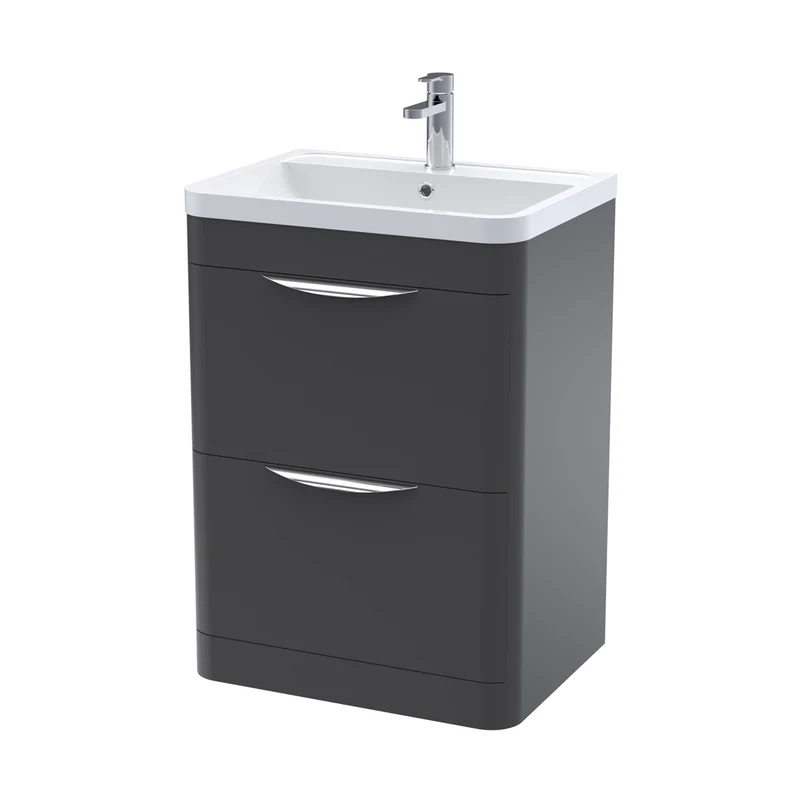 Nuie Parade 600mm Floor Standing 2 Drawer Vanity & Polymarble Basin Contemporary Soft Black MFC Smooth Matt,polymarble 840x600x450mm
