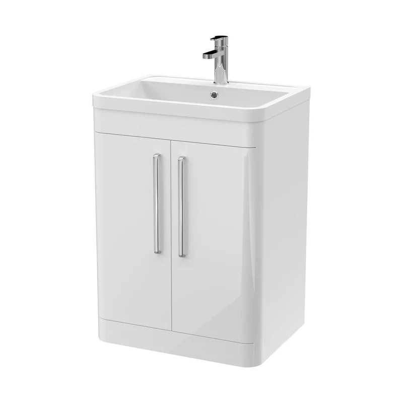 Nuie Parade 600mm Floor Standing 2 Door Vanity & Polymarble Basin Contemporary Gloss White MFC Smooth Matt,polymarble 840x600x450mm