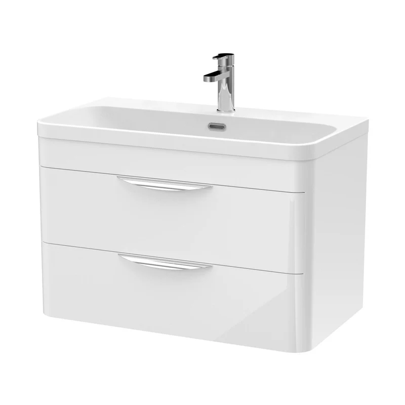Nuie Parade 800mm Wall Hung Vanity & Thin Edge Ceramic Basin Contemporary Gloss White Ceramic,MFC Smooth Matt