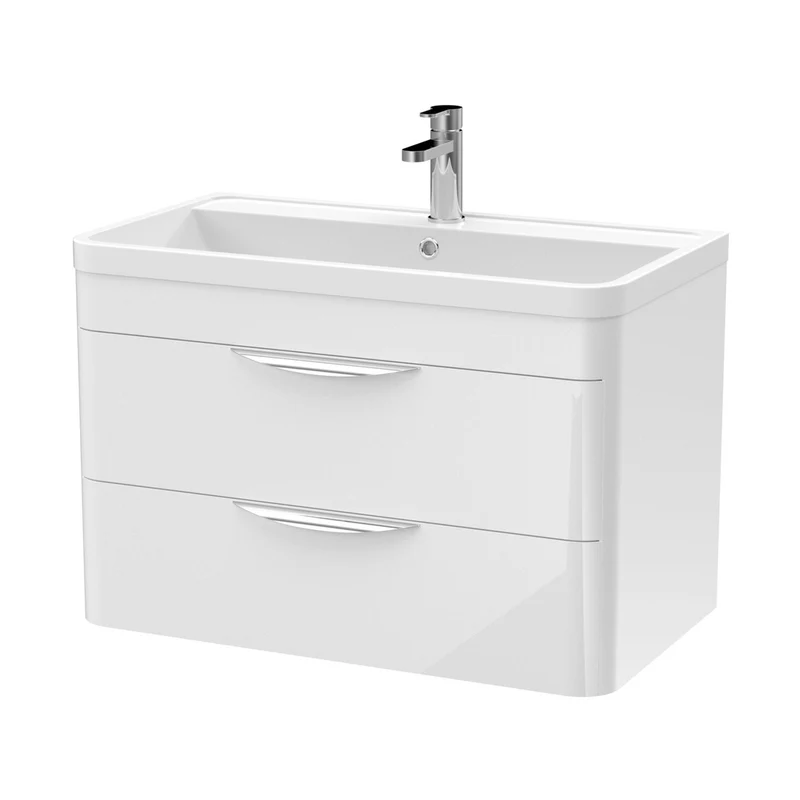 Nuie Parade 800mm Wall Hung Vanity & Ceramic Basin Contemporary Gloss White Ceramic,MFC Smooth Matt 540x810x450mm
