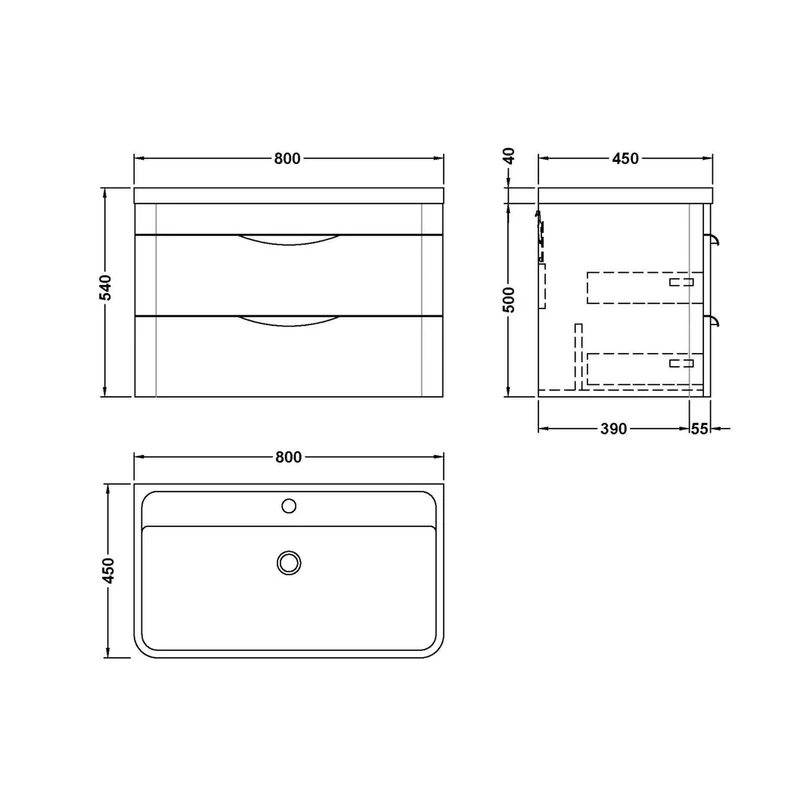 Nuie Parade 800mm Wall Hung Vanity & Polymarble Basin Contemporary Gloss White MFC Smooth Matt,polymarble 540x800x450mm