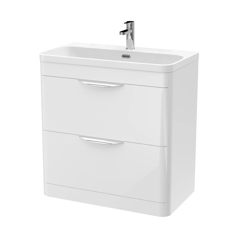 Nuie Parade 800mm Floor Standing Vanity & Thin Edge Ceramic Basin Contemporary Gloss White Ceramic,MFC Smooth Matt