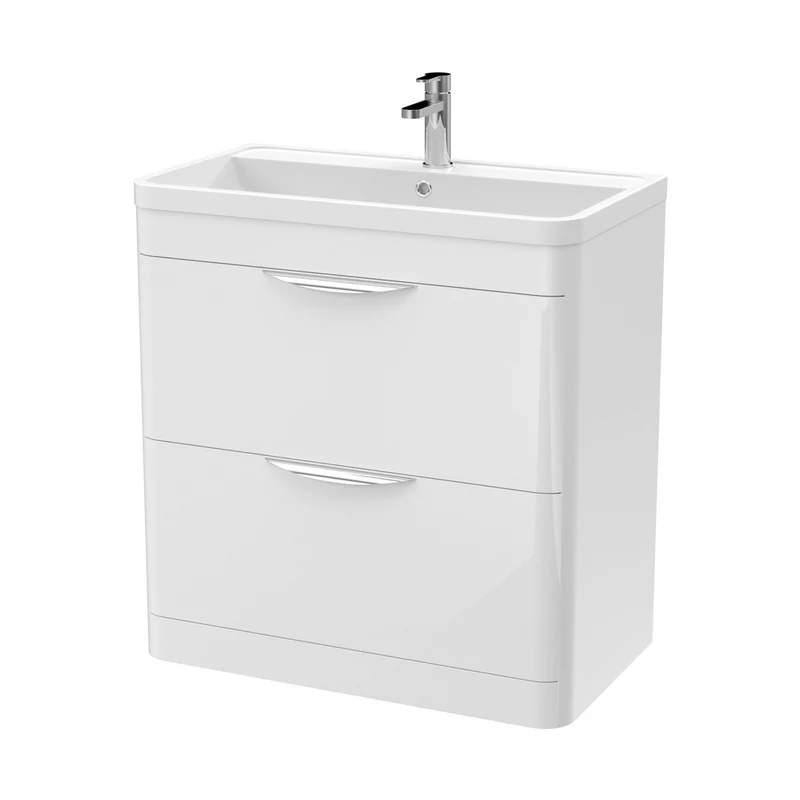 Nuie Parade 800mm Floor Standing Vanity & Ceramic Basin Contemporary Gloss White Ceramic,MFC Smooth Matt 840x810x450mm