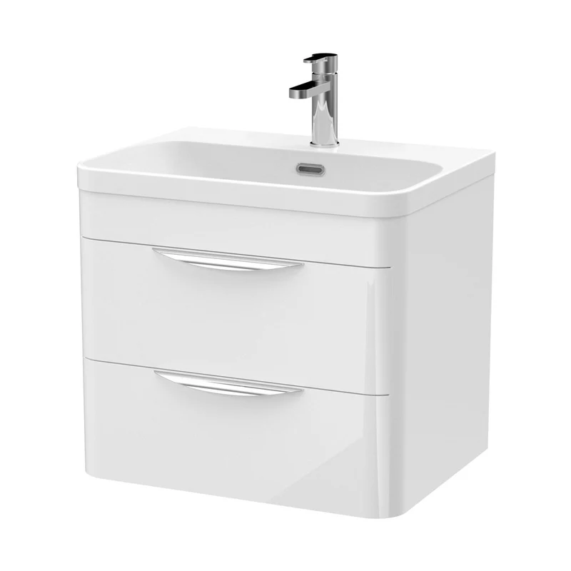 Nuie Parade 600mm Wall Hung Vanity & Thin Edge Ceramic Basin Contemporary Gloss White Ceramic,MFC Smooth Matt