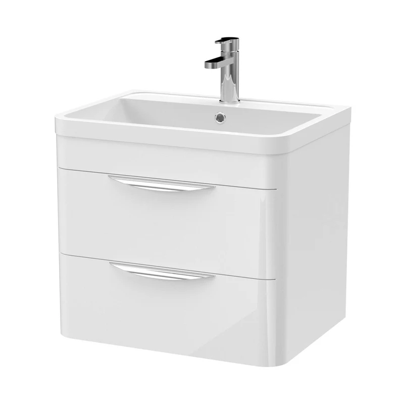 Nuie Parade 600mm Wall Hung Vanity & Ceramic Basin Contemporary Gloss White Ceramic,MFC Smooth Matt 540x610x450mm