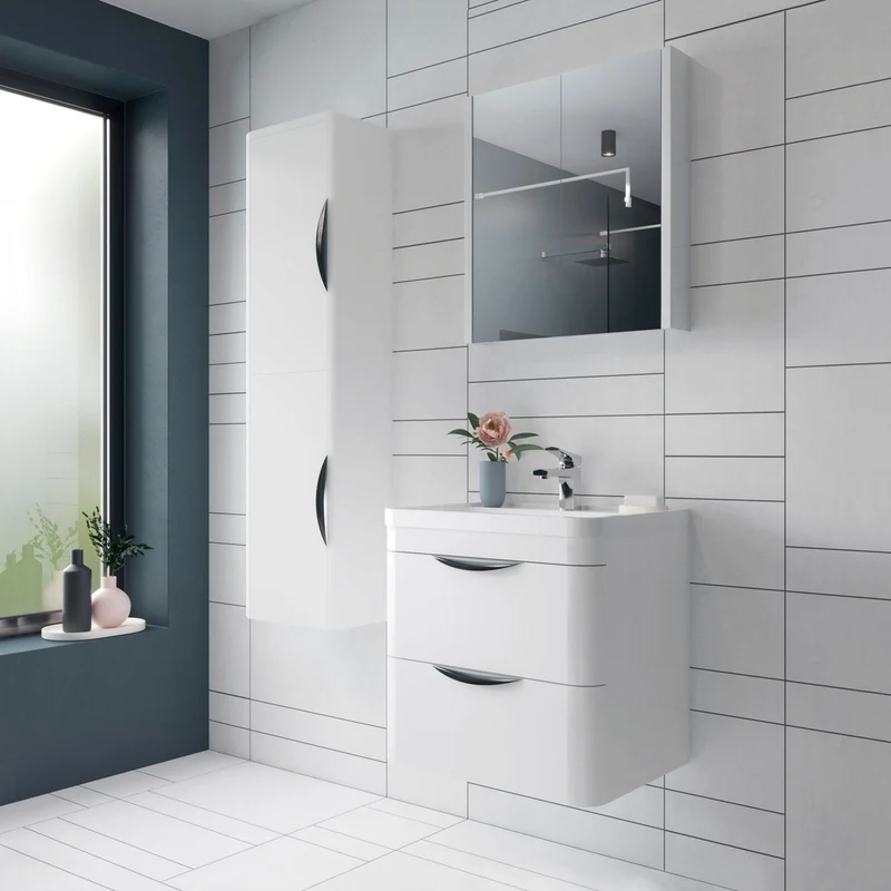Nuie Parade 600mm Wall Hung Vanity & Polymarble Basin Contemporary Gloss White MFC Smooth Matt,polymarble 540x600x450mm