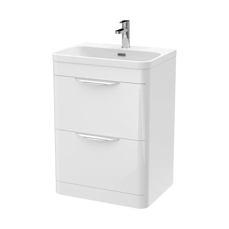 Nuie Parade 600mm Floor Standing Vanity & Thin Edge Ceramic Basin Contemporary Gloss White Ceramic,MFC Smooth Matt