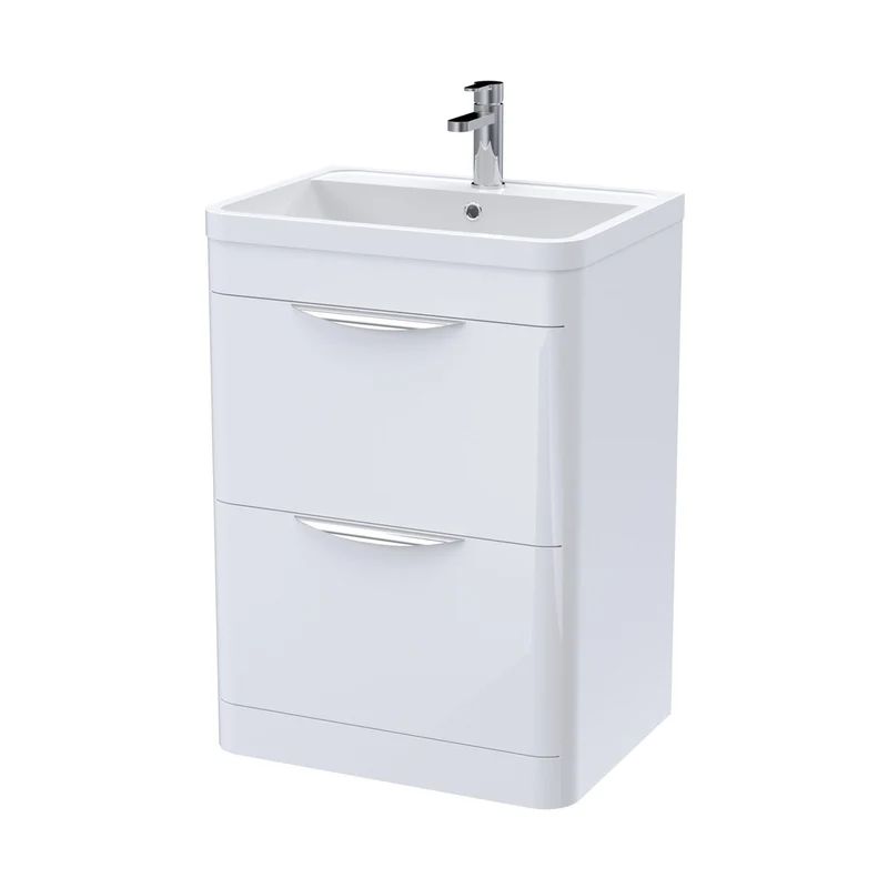 Nuie Parade 600mm Floor Standing Vanity & Polymarble Basin Contemporary Gloss White MFC Smooth Matt,polymarble 840x600x450mm
