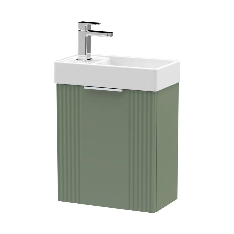 Nuie Deco Compact 400mm Wall Hung Cabinet & Basin Contemporary Satin Green MFC Painted Matt 438x400x222mm
