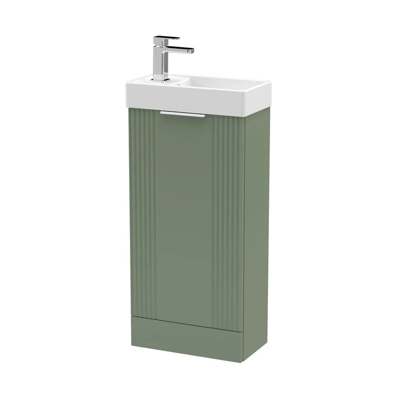 Nuie Deco Compact 400mm Floor Standing Cabinet & Basin Contemporary Satin Green MFC Painted Matt 781x400x222mm