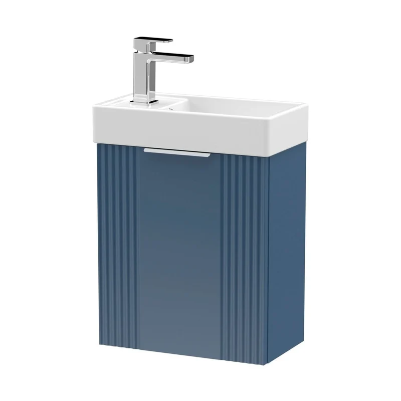 Nuie Deco Compact 400mm Wall Hung Cabinet & Basin Contemporary Satin Blue MFC Painted Matt 438x400x222mm