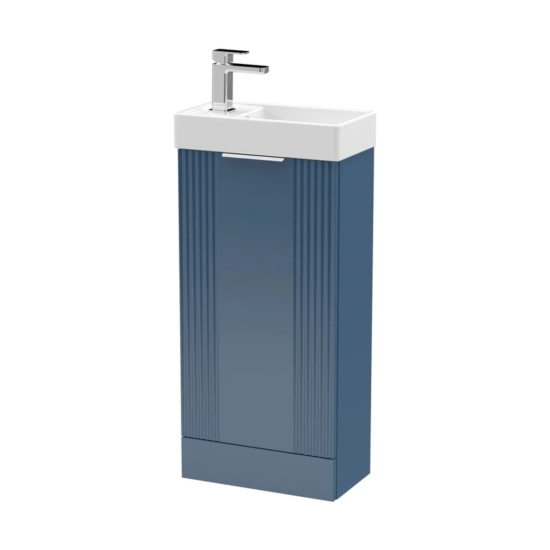Nuie Deco Compact 400mm Floor Standing Cabinet & Basin Contemporary Satin Blue MFC Painted Matt 781x400x222mm