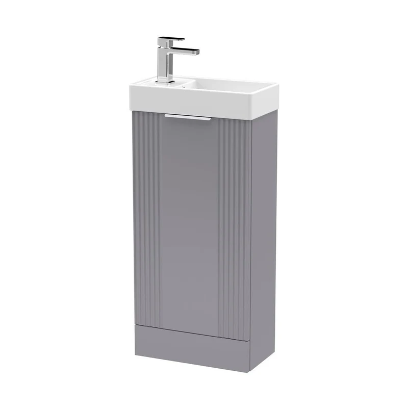 Nuie Deco Compact 400mm Floor Standing Cabinet & Basin Contemporary Satin Grey MFC Painted Matt 781x400x222mm