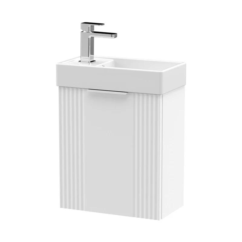 Nuie Deco Compact 400mm Wall Hung Cabinet & Basin Contemporary Satin White MFC Painted Matt 438x400x222mm