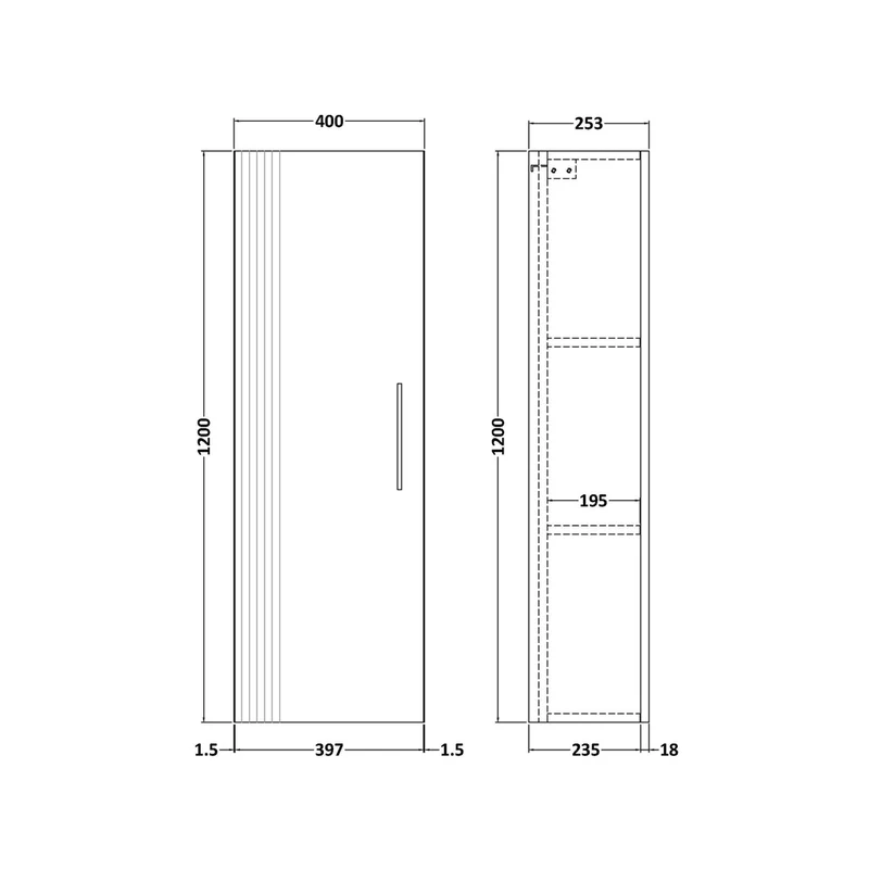 Nuie Deco 400mm Tall Unit Contemporary Satin White MFC Painted Gloss 1200x400x253mm