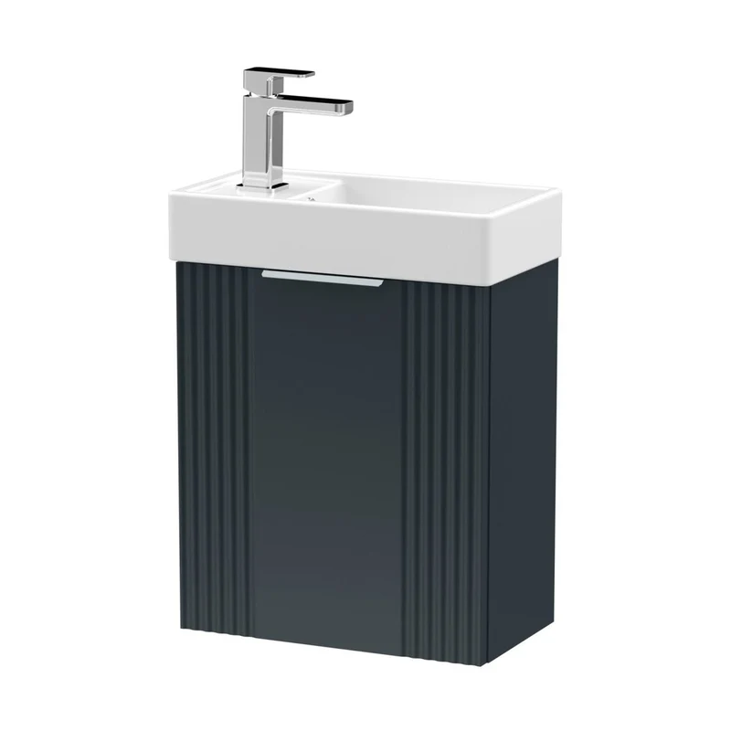 Nuie Deco Compact 400mm Wall Hung Cabinet & Basin Contemporary Soft Black MFC Painted Matt 438x400x222mm