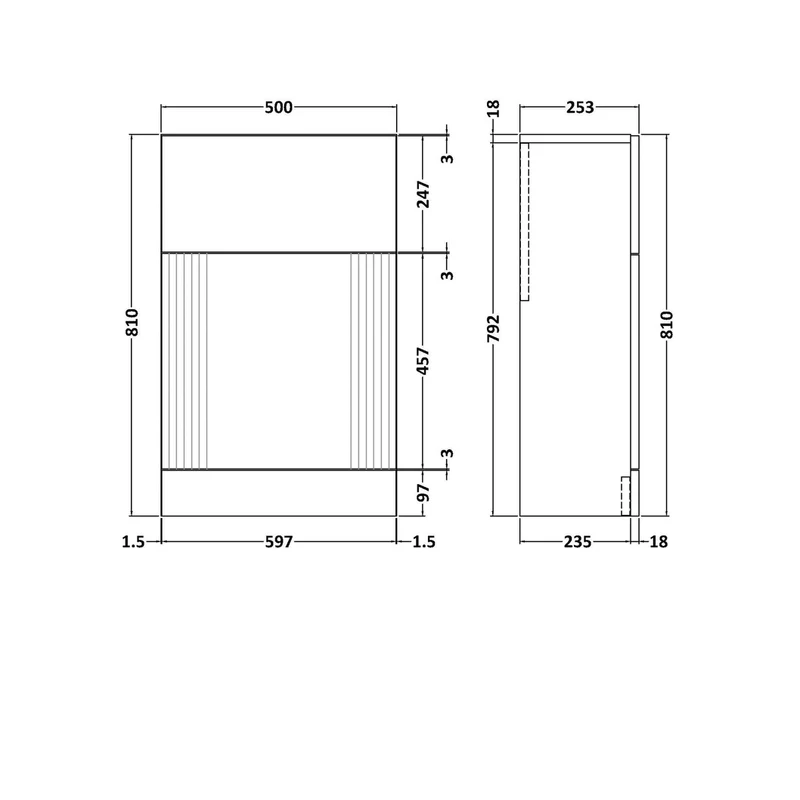 Nuie Deco 500mm Wc Unit Contemporary Soft Black MFC Painted Gloss 810x500x253mm