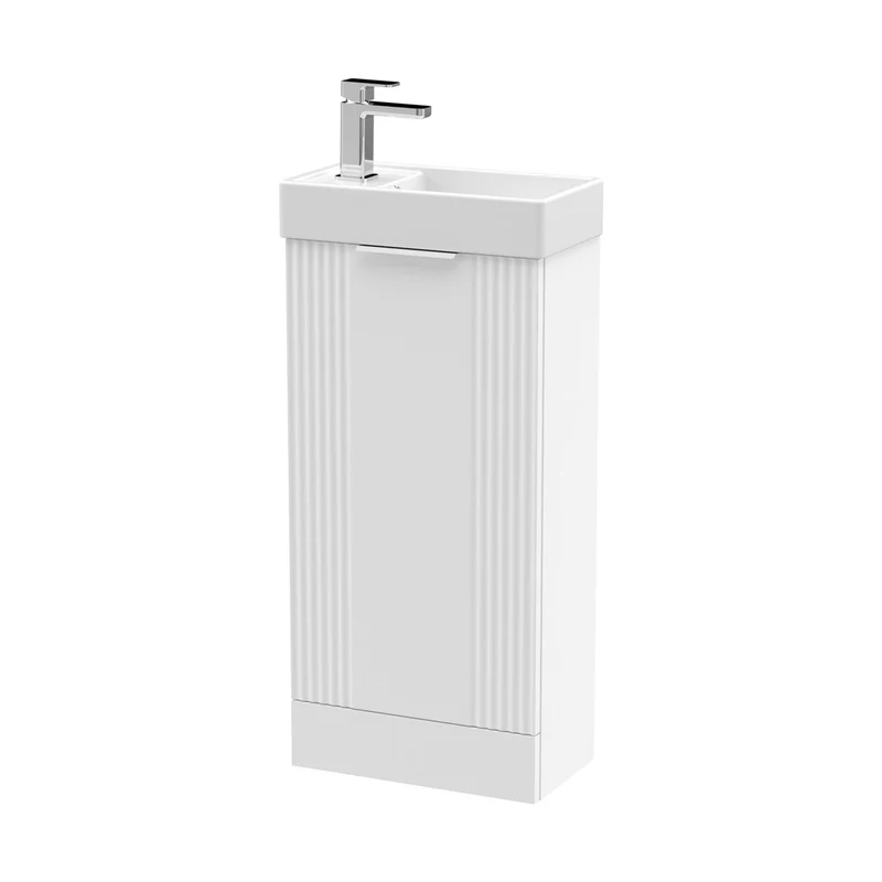 Nuie Deco Compact 400mm Floor Standing Cabinet & Basin Contemporary Satin White MFC Painted Matt 781x400x222mm