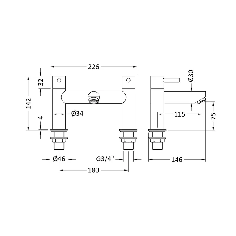 Nuie Series Two Bath Filler Contemporary Chrome Brass 142x226x146mm