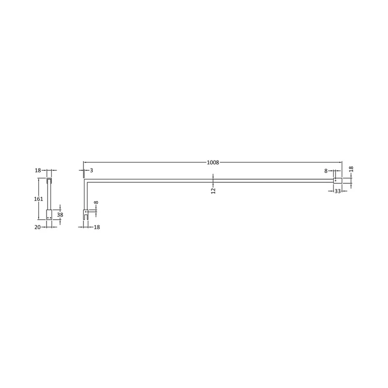 Nuie Support Bar Kit Contemporary Matt Black Stainless Steel 15x150x1000mm