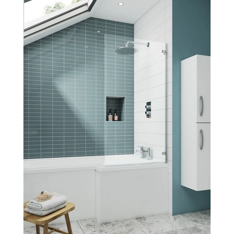 Nuie Square Bath Screen Contemporary Chrome Aluminium 1410x782x38mm