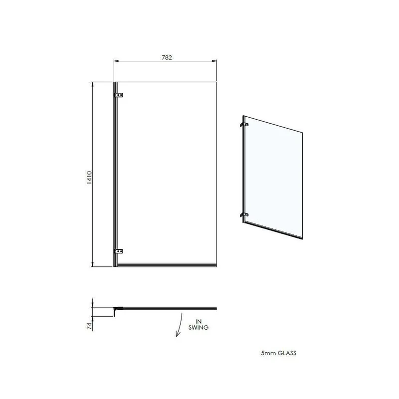 Nuie Square Bath Screen Contemporary Chrome Aluminium 1410x782x38mm