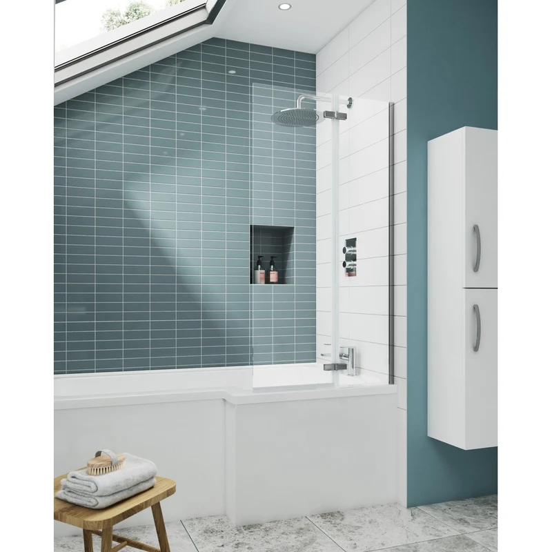 Nuie Square Hinged Bath Screen Contemporary Chrome Aluminium 1400x750x38mm