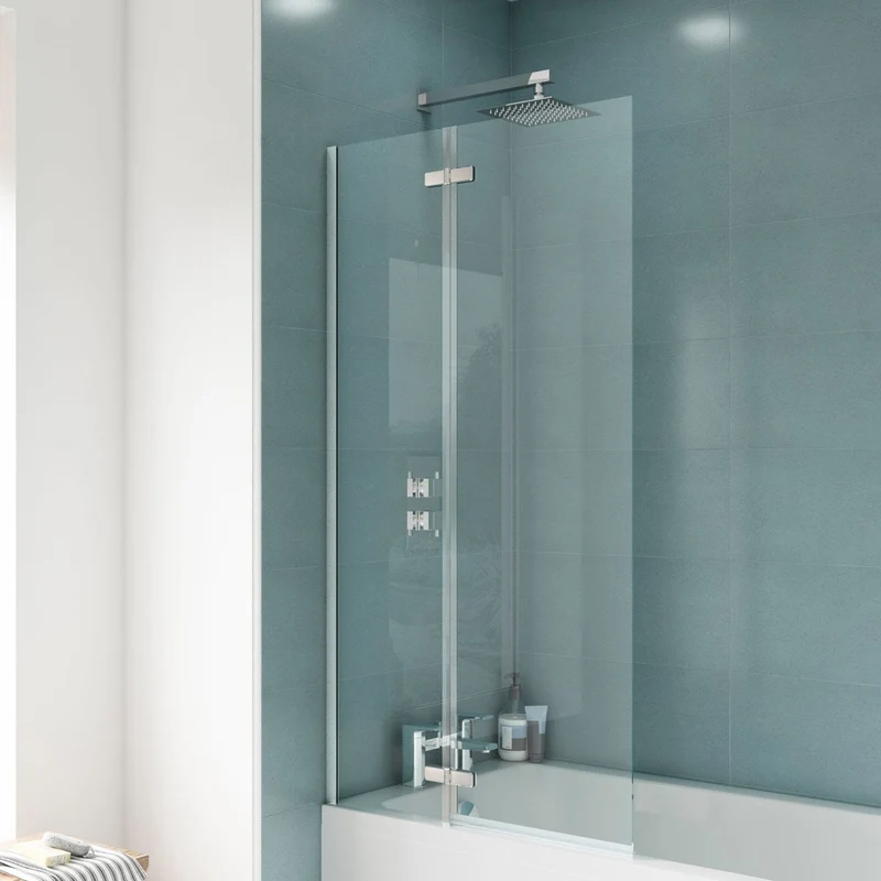 Nuie Square Hinged Bath Screen Contemporary Chrome Aluminium 1400x750x38mm