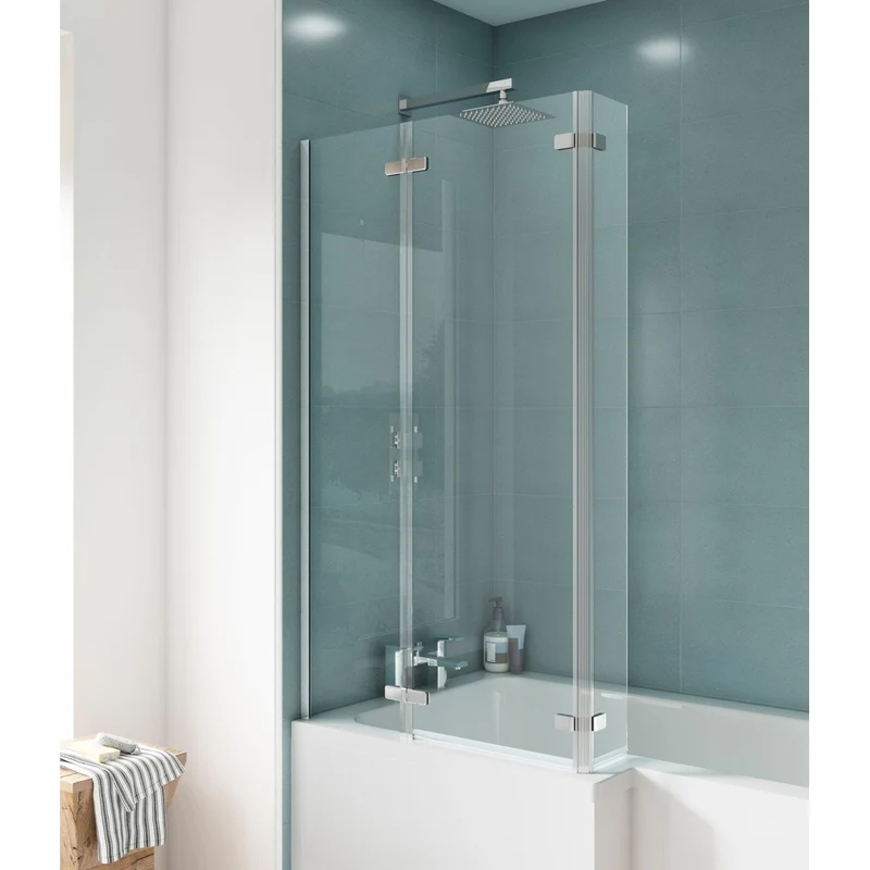 Nuie L-shaped Hinged Bath Screen Contemporary Chrome Aluminium 1400x760x38mm