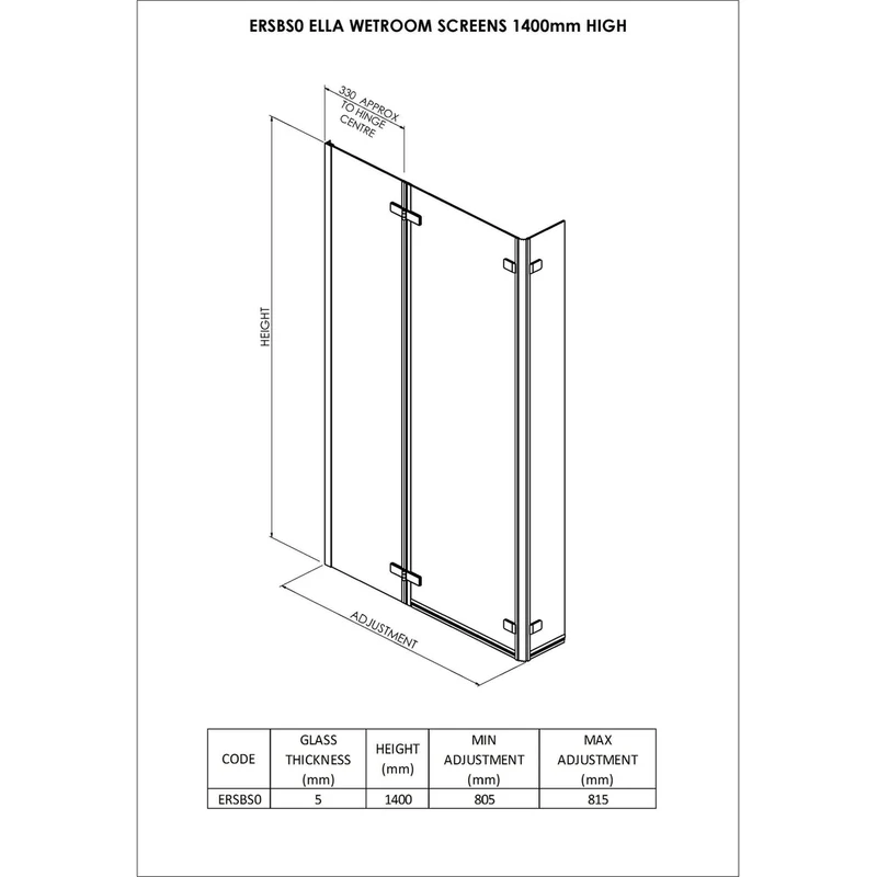 Nuie L-shaped Hinged Bath Screen Contemporary Chrome Aluminium 1400x760x38mm